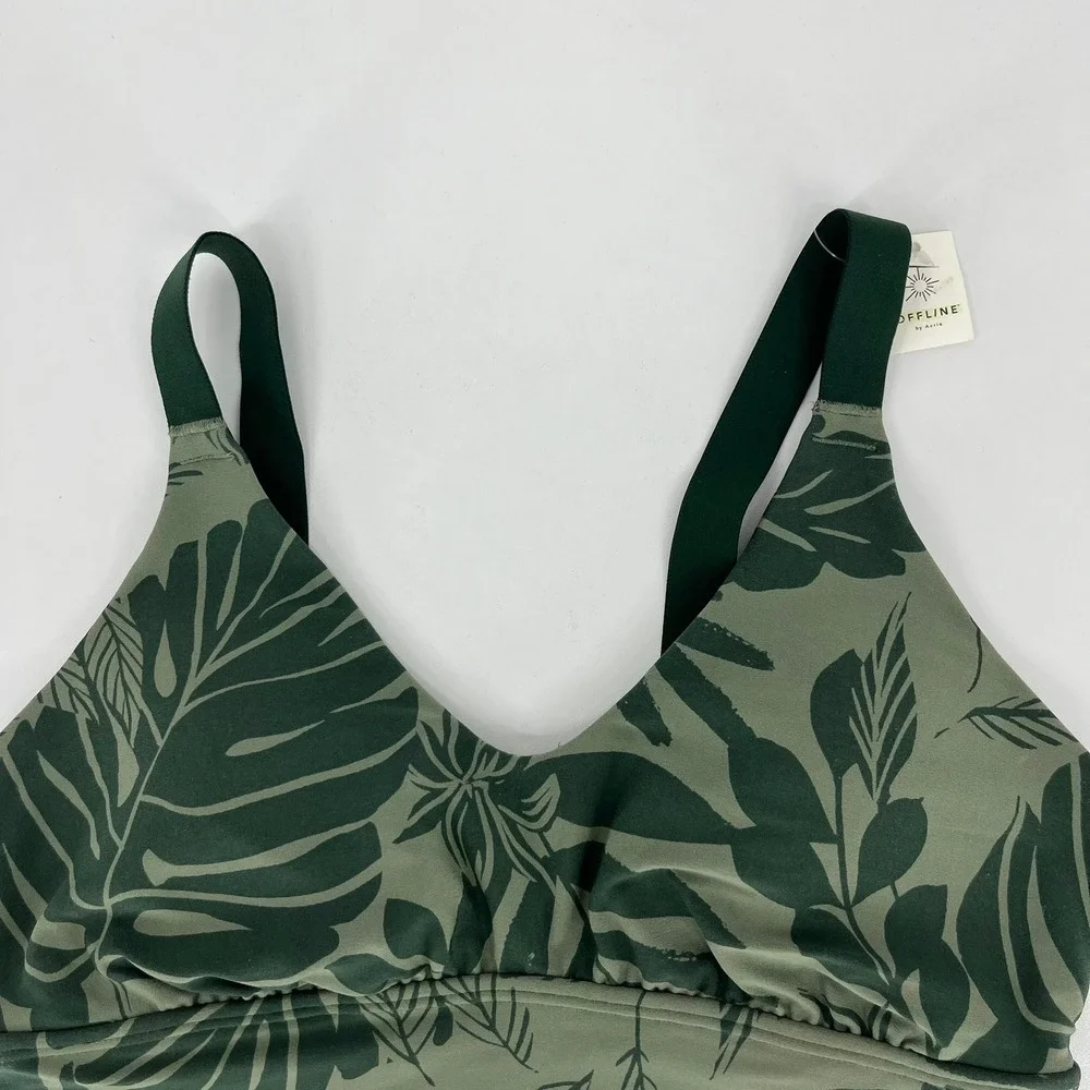 OFFLINE by Aerie Real Me Green Tropical Palm Print Sports Bra‎ Medium Support S